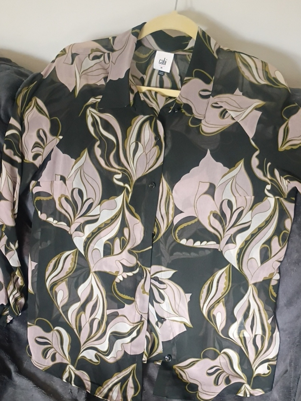 CAbi Men's Black Button-Down Shirt with Pink & Olive Floral Print